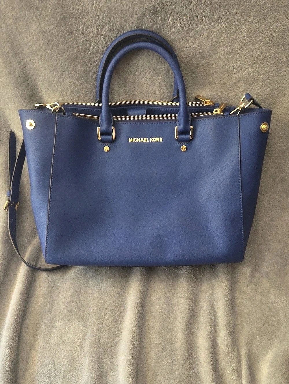 Michael Kors Sutton Medium Saffiano Leather Satchel Blue